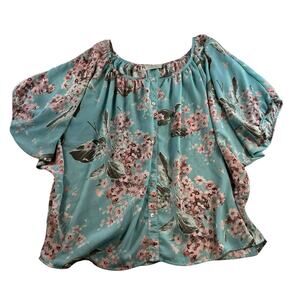 Janette Plus 2X Blouse Floral Short Dolman Sleeve Top Boho Romantic Cottagecore